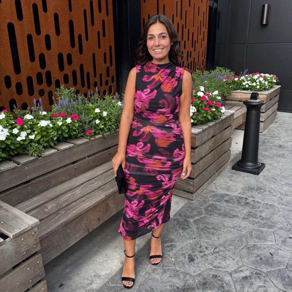 Women's Summer Floral Dresses Ruched Bodycon Sleeveless Mesh FormalWedding Guest - Picture 2 of 2